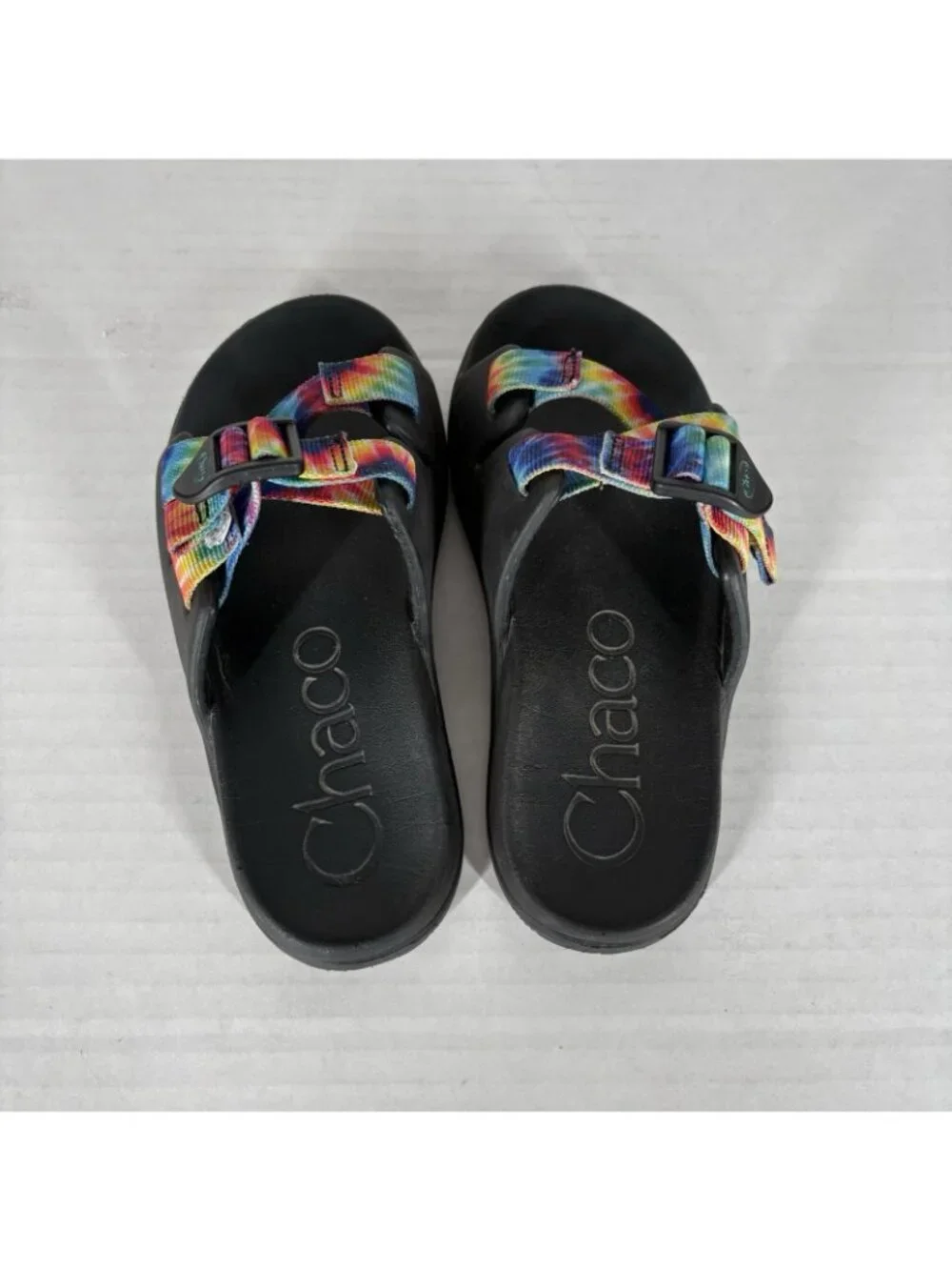 Chaco Youth Kid Size 1 Rainbow Dark Tie Dye Chillos Slip On Sport Slide Sandals